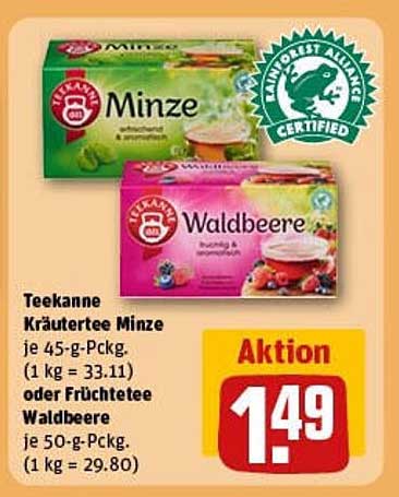 Teekanne Kräutertee Minze oder Früchtetee Waldbeere