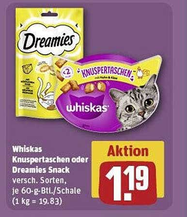 Whiskas Knuspertaschen oder Dreamies Snack