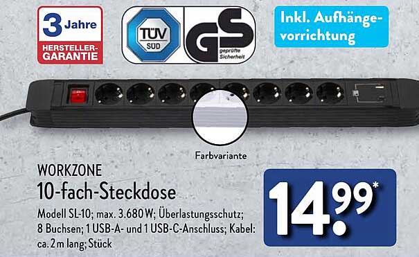 WORKZONE 10-fach-Steckdose