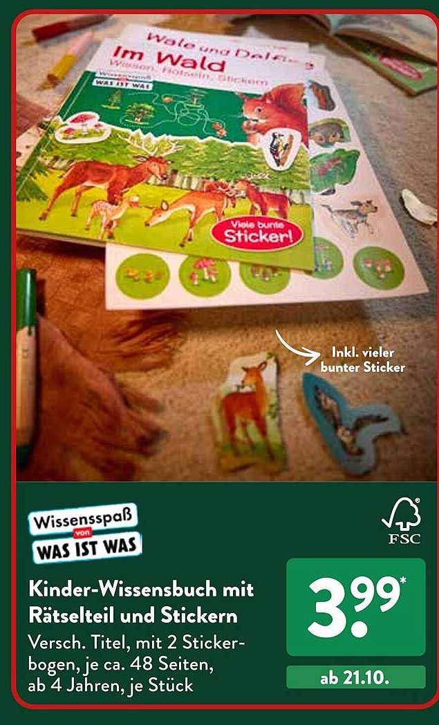 Kinder-Wissensbuch mit Rätselteilen und Stickern