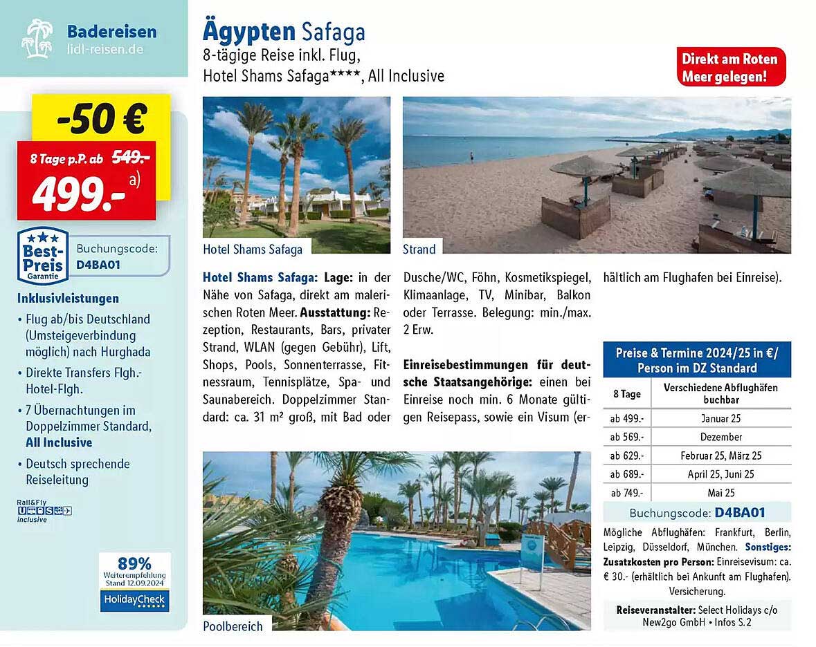 Ägypten Safaga 8-tägige Reise inkl. Flug, Hotel Shams Safaga****, All Inclusive