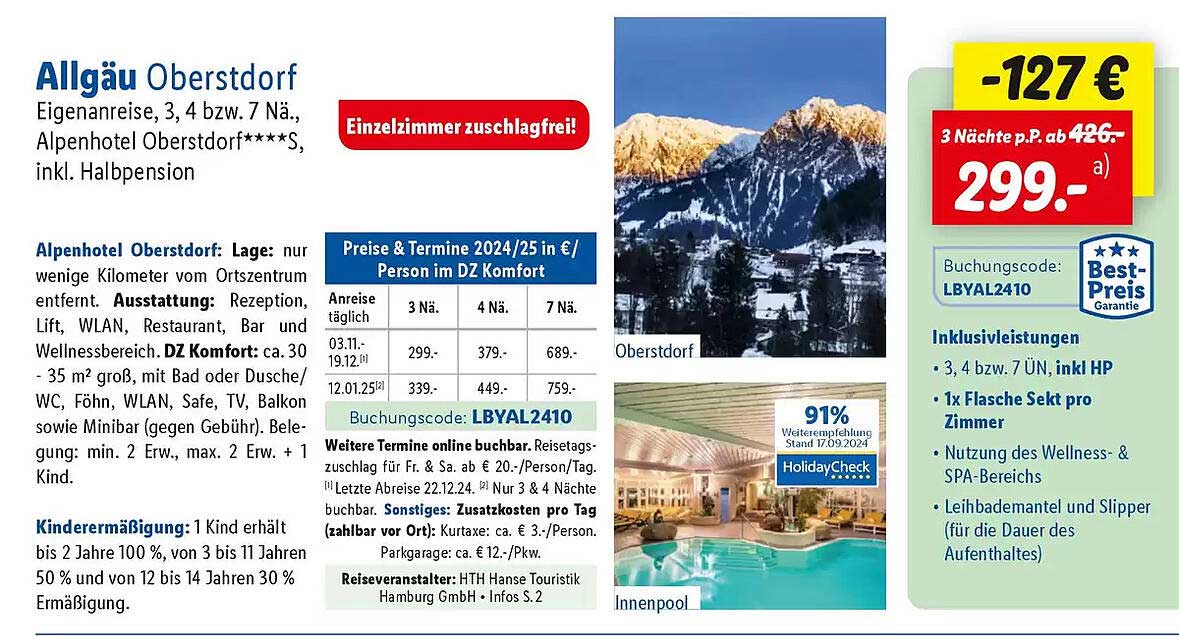 Alpenhotel Oberstdorf****S, inkl. Halbpension