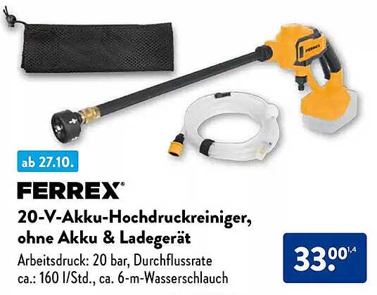 FERREX 20-V-Akku-Hochdruckreiniger, ohne Akku & Ladegerät