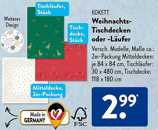 KOKETT Weihnachts-Tischdecken oder -Läufer