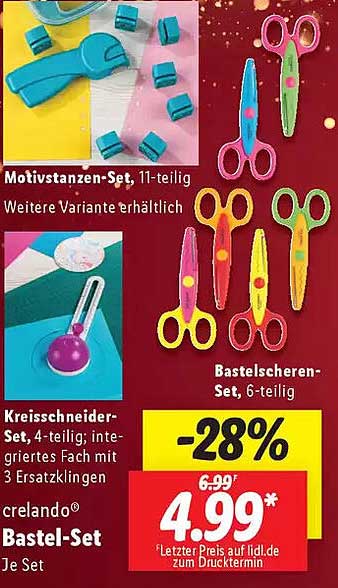 Motivstanzenset, 11-teilig  
Bastelscheren-Set, 6-teilig  
Kreisschneider-Set, 4-teilig  
crelando® Bastel-Set  