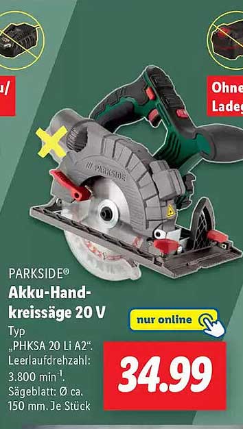 PARKSIDE® Akku-Handkreissäge 20 V