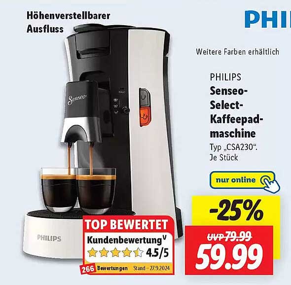 PHILIPS Senseo-Select-Kaffeepadmaschine