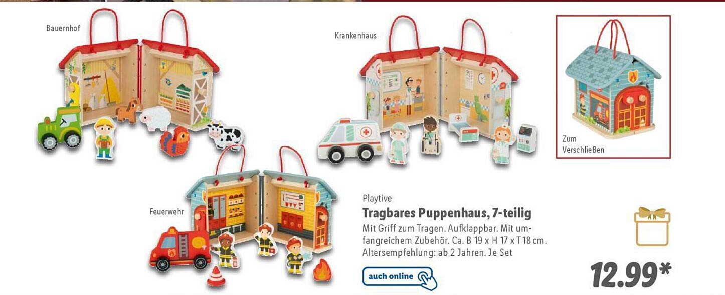 Playtive Tragbares Puppenhaus, 7-teilig