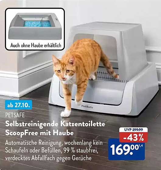 Selbstreinigende Katzentoilette ScoopFree mit Haube