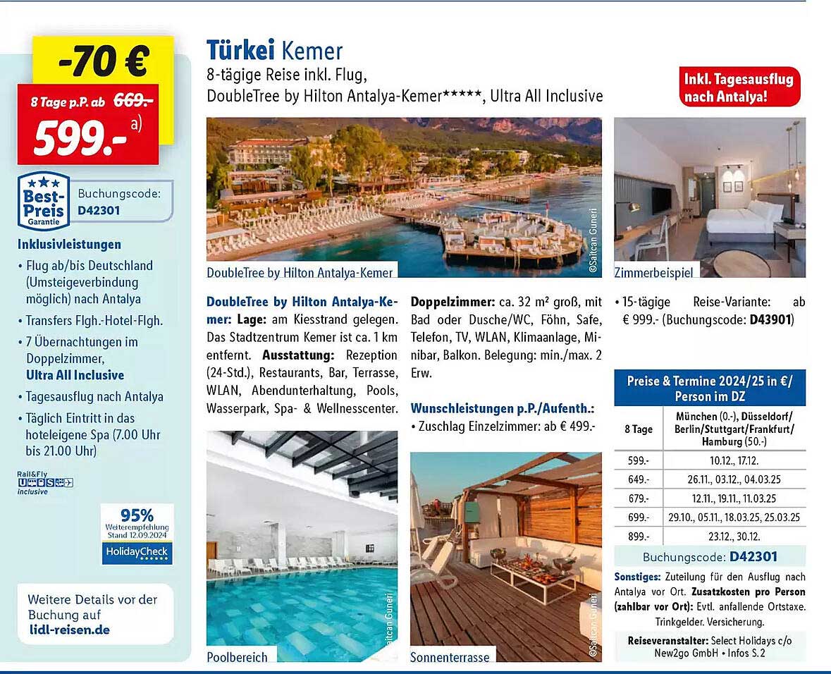 Türkei Kemer 8-tägige Reise inkl. Flug, DoubleTree by Hilton Antalya-Kemer*****, Ultra All Inclusive