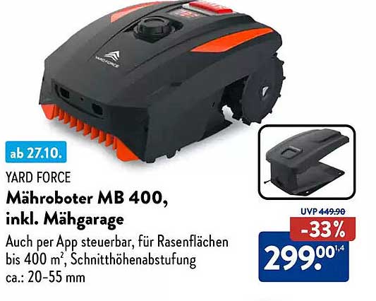 YARD FORCE Mähroboter MB 400, inkl. Mähgarage