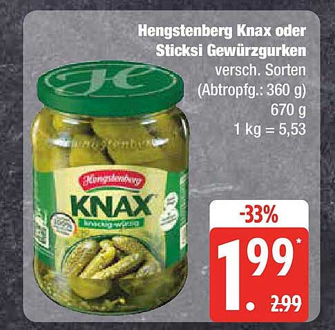 Hengstenberg Knax oder Sticksi Gewürzgurken