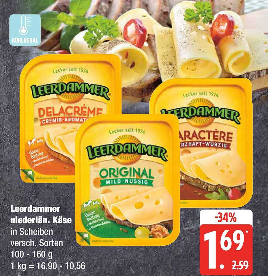 Leerdammer niederl. Käse in Scheiben verschied. Sorten