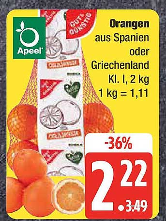 Orangen aus Spanien oder Griechenland Kl. I, 2 kg