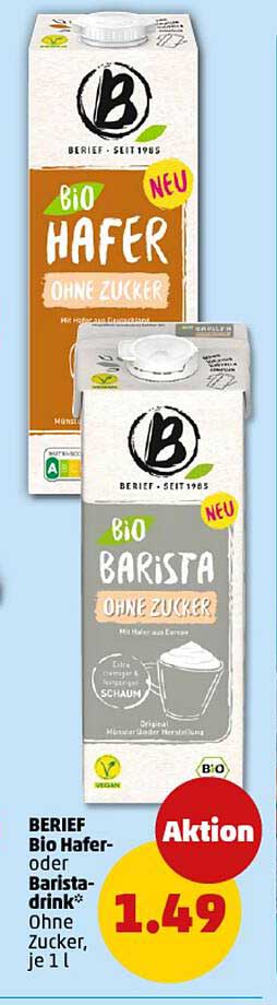 BERIEF Bio Hafer ohne Zucker  
BERIEF Bio Barista ohne Zucker