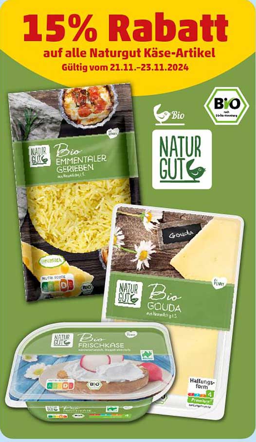 Bio Emmentaler gerieben  
Bio Gouda  
Bio Frischkäse  