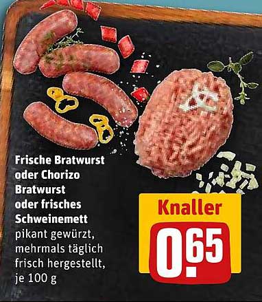 Frische Bratwurst oder Chorizo Bratwurst oder frisches Schweinemett