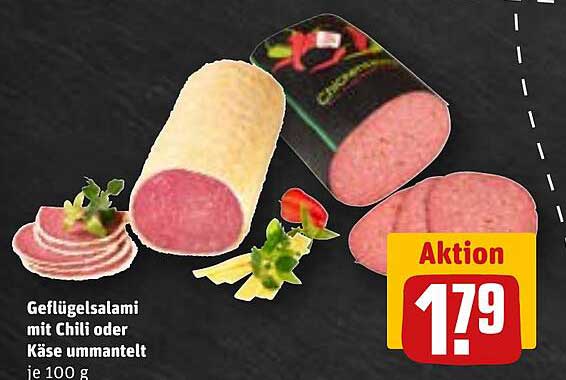 Geflügelsalami mit Chili oder Käse ummantelt