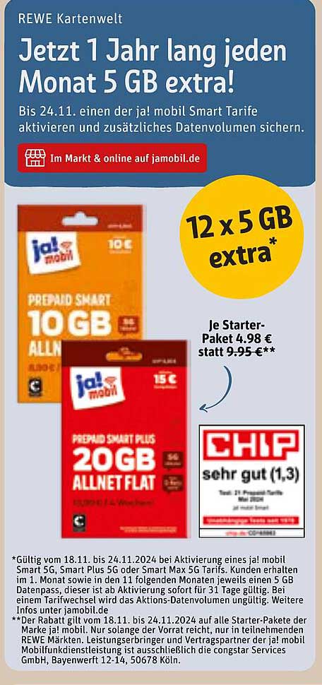 jal mobil Prepaid Smart 10 GB Allnet Flat  
jal mobil Prepaid Smart Plus 20 GB Allnet Flat