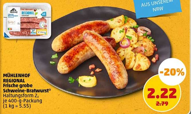 MÜHLENHOF REGIONAL Frische grobe Schweine-Bratwurst*