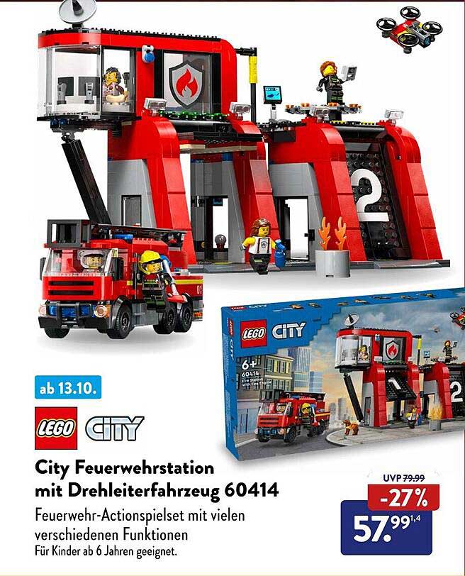 LEGO City Feuerwehrstation mit Drehleiterfahrzeug 60414