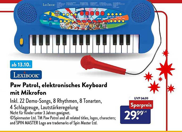 Paw Patrol, elektrisches Keyboard mit Mikrofon