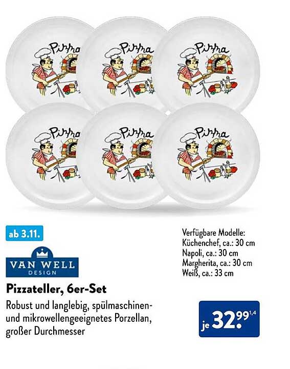 Pizzateller, 6er-Set