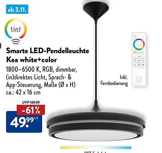 Smarte LED-Pendelleuchte Kea white+color