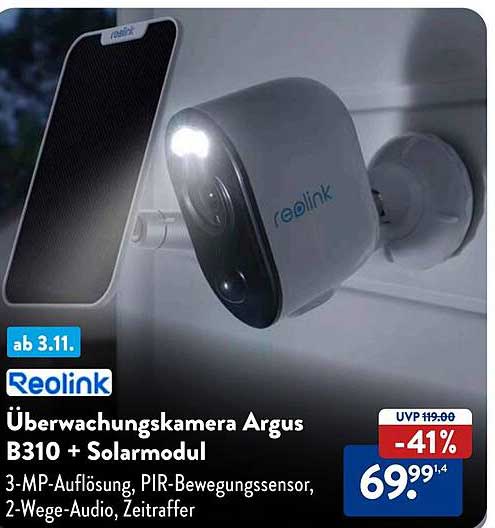 Überwachungskamera Argus B310 + Solarmodul