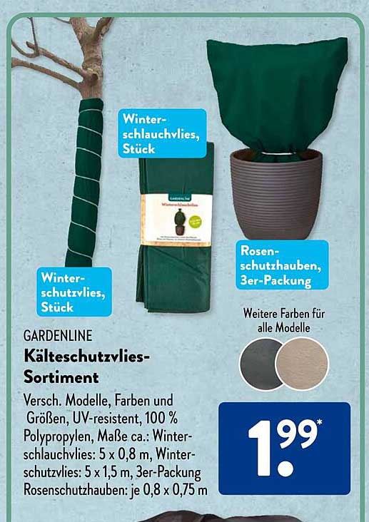 Wintervlies, Stück  
Winterschlauchvlies, Stück  
Rosenschutzhauben, 3er-Packung  
GARDENLINE Kälteschutzvlies-Sortiment