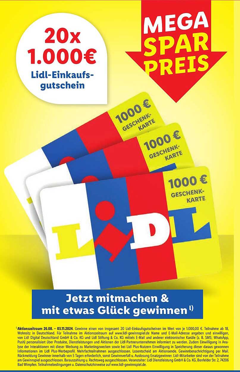 20x 1.000€ Lidl-Einkaufs-gutschein