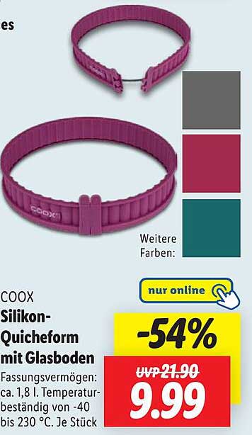 COOX Silikon-Quicheform mit Glasboden