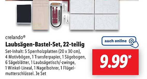 crelando® Laubsägen-Bastel-Set, 22-teilig