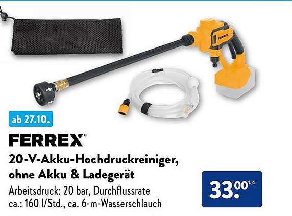 FERREX 20-V-Akku-Hochdruckreiniger, ohne Akku & Ladegerät