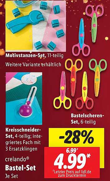 Motivstanzen-Set, 11-teilig  
Bastelscheren-Set, 6-teilig  
Kreisschneider-Set, 4-teilig  
crelando® Bastel-Set