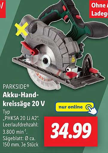 PARKSIDE® Akku-Handkreissäge 20 V