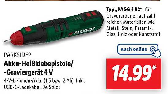 PARKSIDE Akku-Heißklebepistole/-Graviergerät 4 V