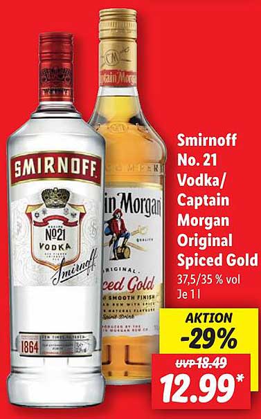 Smirnoff No. 21 Vodka/Captain Morgan Original Spiced Gold