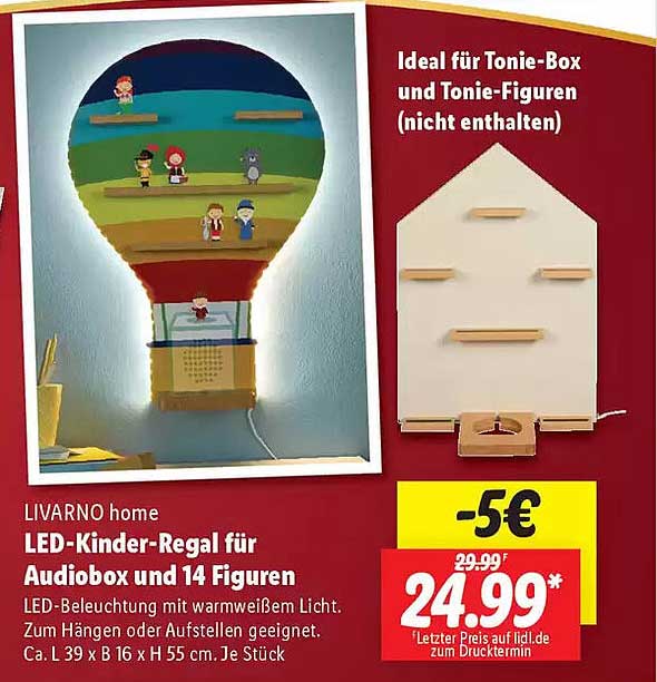 LED-Kinder-Regal für Audiobox und 14 Figuren