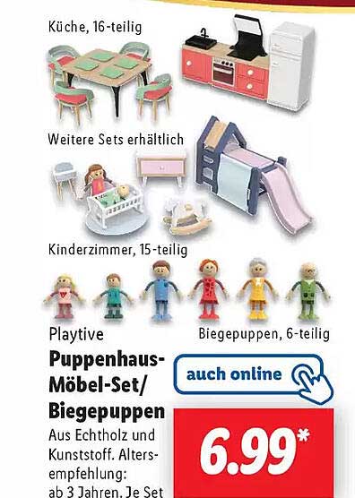 Playtive Puppenhaus-Möbel-Set/Biegepuppen