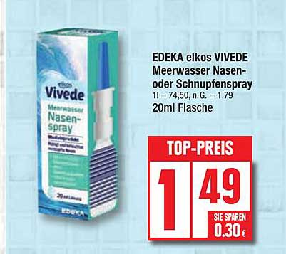 EDEKA elkos VIVEDE Meerwasser Nasenspray