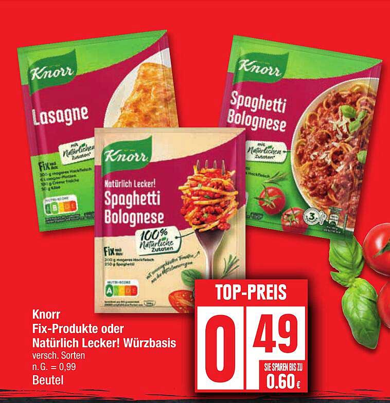 Knorr Lasagne  
Knorr Natürlich Lecker! Spaghetti Bolognese  
Knorr Spaghetti Bolognese  