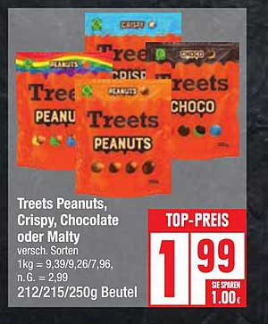 Treets Peanuts, Crispy, Chocolate oder Malty