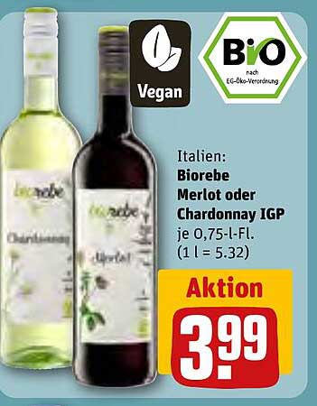 Biorebe Merlot oder Chardonnay IGP