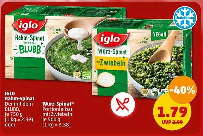 IGLO Rahm-Spinat  
Würz-Spinat mit Zwiebeln