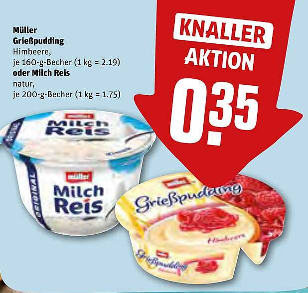 Müller Grießpudding Himbeere oder Milch Reis