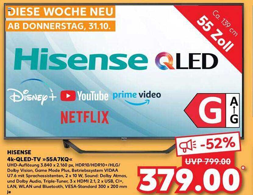 Hisense 4k-QLED-TV »55A7KQ«