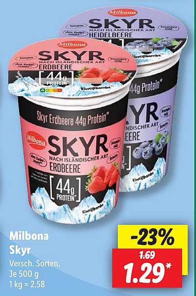 Milbona Skyr Erdbeere 44g Protein