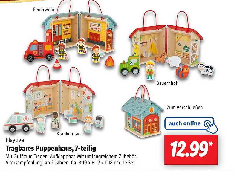 Playtive Tragbares Puppenhaus, 7-teilig