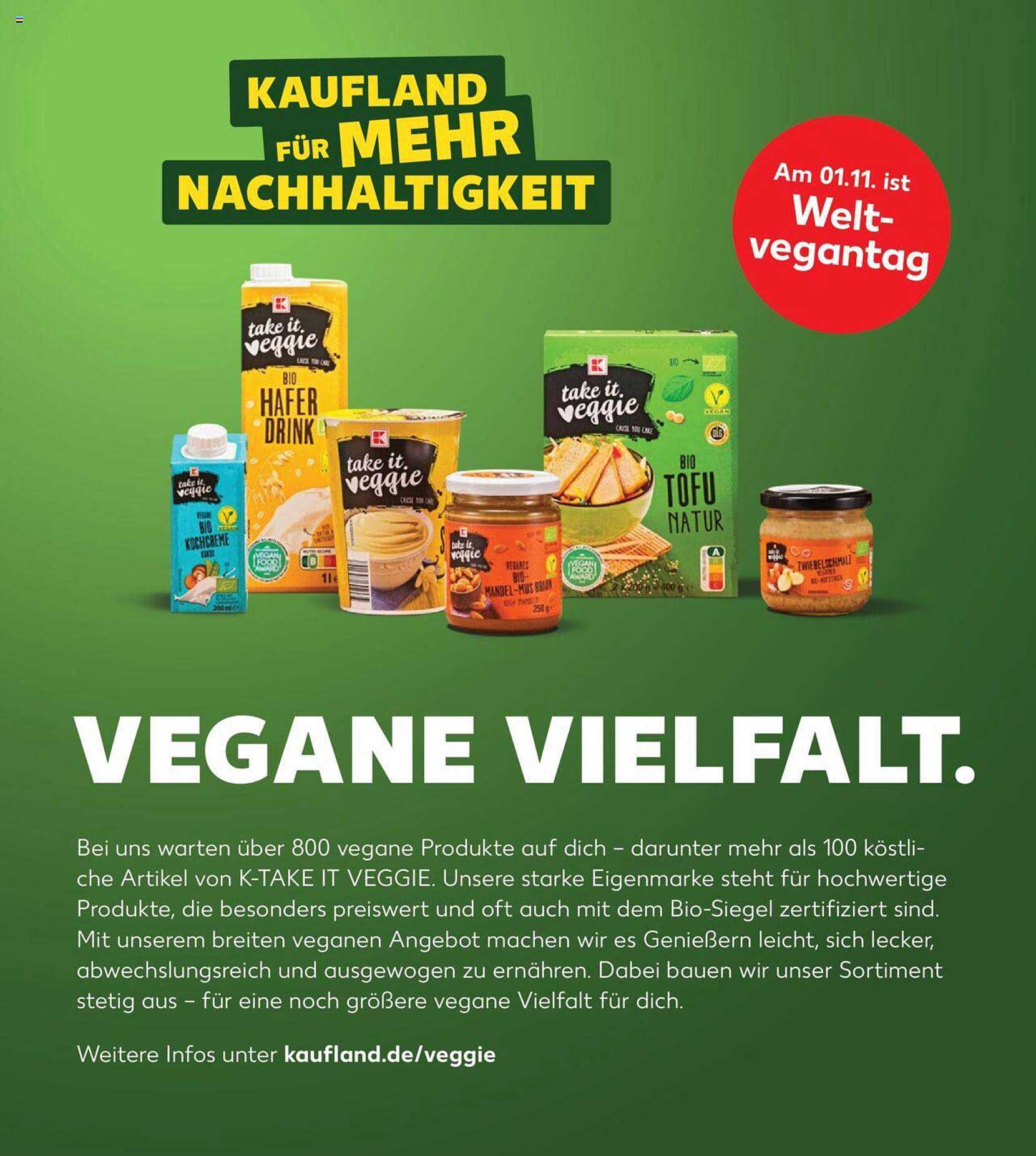 take it veggie Hafer Drink  
take it veggie Bio Tofu Natur  
take it veggie Mandel-Nuss-Duo  
take it veggie Kokoscreme  
Vegane Vielfalt